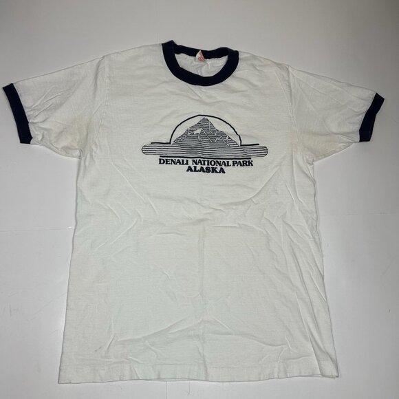 Vtg 70s  Collegiate Pacific DENALI National Park ALASKA Men White T-shirt Sz XL - Picture 1 of 7